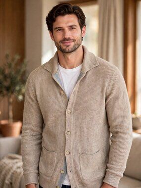 Britches Cardigan XL Cashmere Blend Long Grandpa Oatmeal Rib Knit Luxury